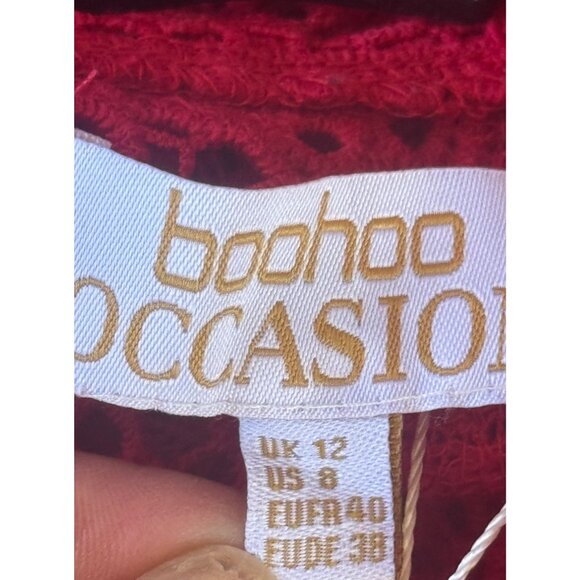 Boohoo Occasion Red Lace Dress Womens UK 12 US 8 - Picture 3 of 12